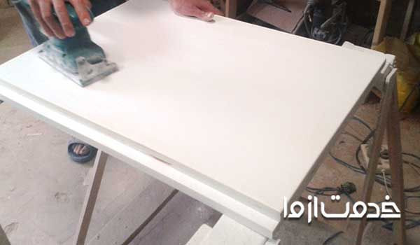 آموزش رنگ کاری کابینت ام دی اف خام - سنباده زدن ام دی اف